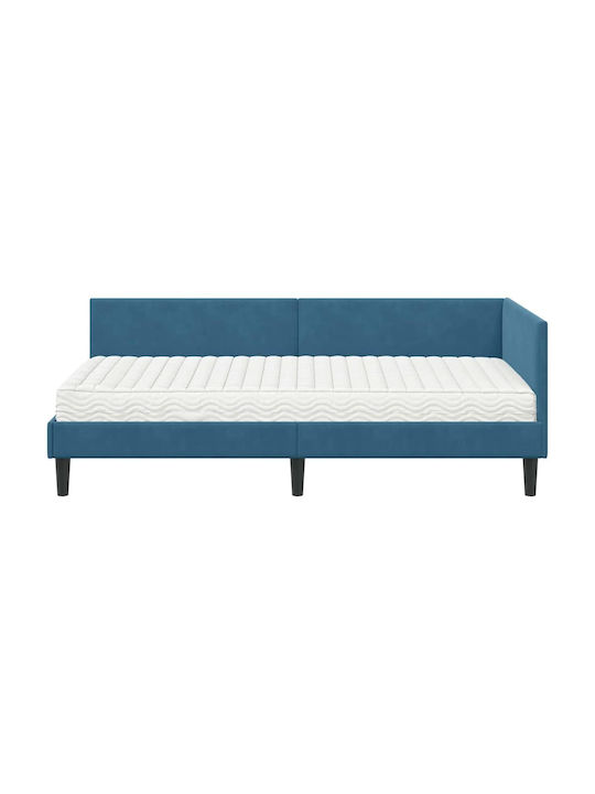 Single Bed Upholstered with Velvet Blue Velvet with Slats and Mattress 80x200cm