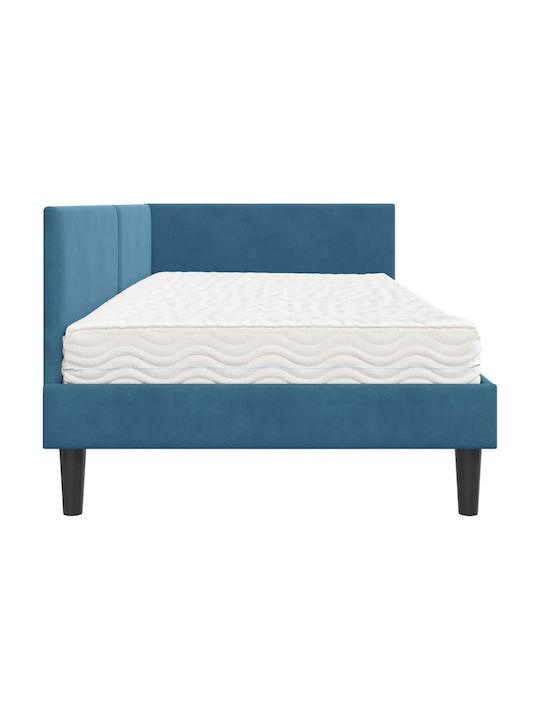 Single Bed Upholstered with Velvet Blue Velvet with Slats and Mattress 80x200cm