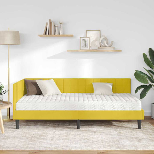 Einzelbett Mit Samt Gelb Mit Lattenrost & Matratze 94x190cm