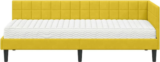 Ein Einzelbett Mit Samt Gelb Mit Lattenrost & Matratze 90x190cm