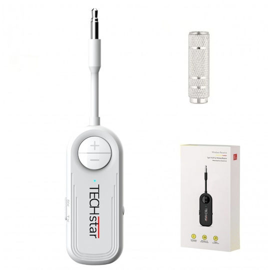 Wireless 2 În 1 Receptor Transmițător Audio Tx Rx Techstar M28 Alb Bluetooth Bt 5.3 Conector Port Audio 3.5mm