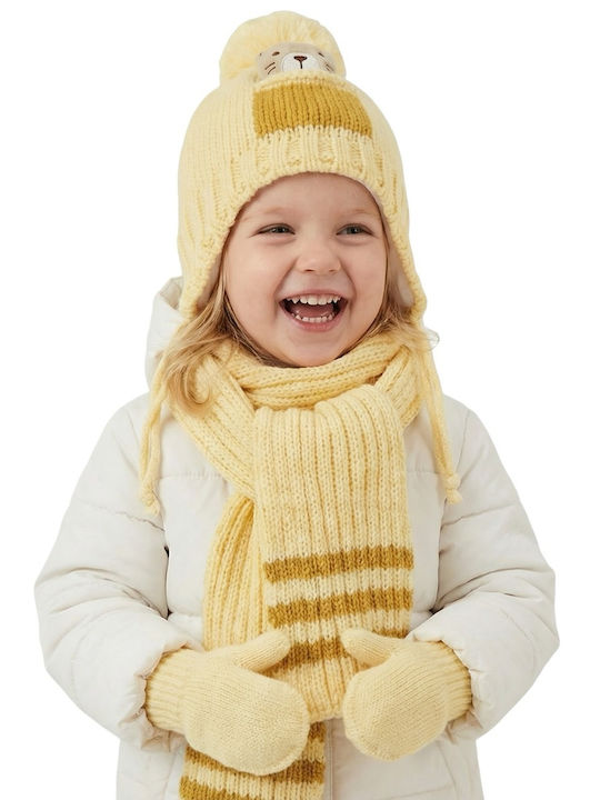 Kids Beanie Set with Scarf & Gloves Knitted Yellow