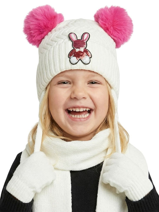 Kinder Mütze Set mit Handschuhe Gestrickt Beige