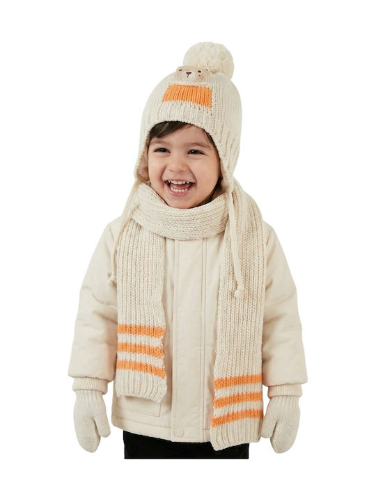 Kids Beanie Set with Scarf & Gloves Knitted Beige