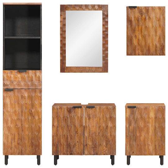 vidaXL Шкаф със Мивка, Огледало & Колона Brown Acacia