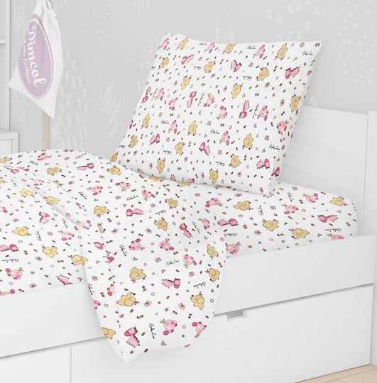 Dimcol Kinderbettbezug Einzel White-Pink