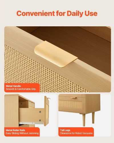 Συρταριέρα Креватокамарас Дървена с 3 чекмеджета Natural Rattan 80x35x77бр