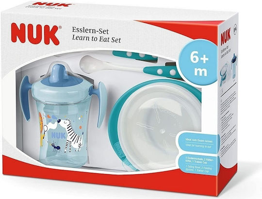 Nuk Feeding Set Learn To Eat made of Plastic with Non-Slip Base Blue 3pcs for 6+ months