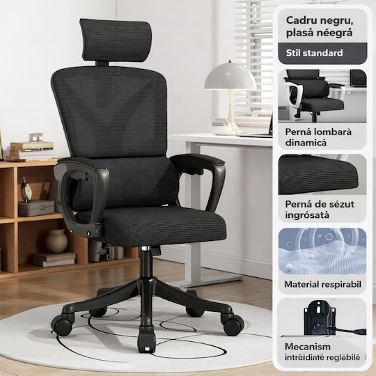 Scaun De Birou Ergonomic Negru Închis