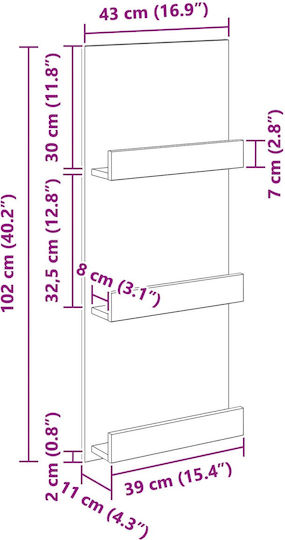 vidaXL Θήκη Περιοδικών Μαύρη 43x11x102εκ.