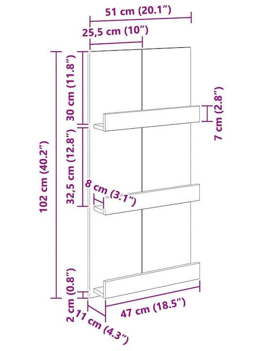vidaXL PU Magazine Rack Gray 51x11x102cm