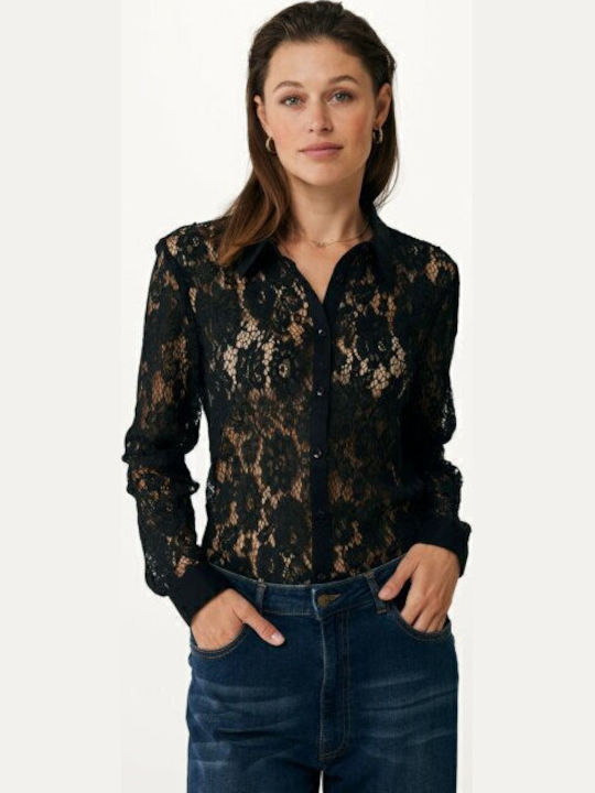 Women's Blouse Cotton Long Sleeve Deep Black 2Pack