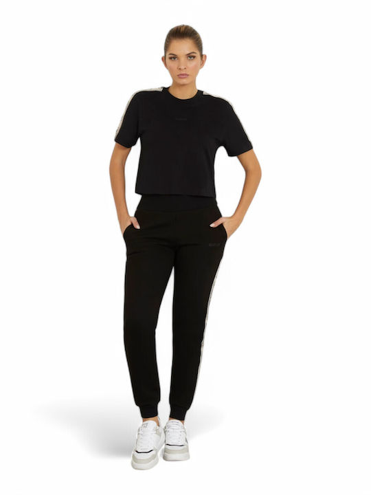 Women's Athletic Crop Top Short Sleeve Black