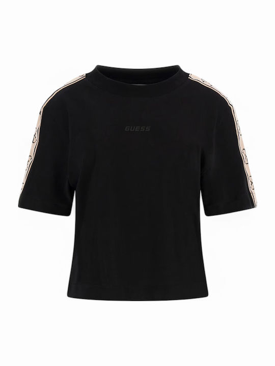 Women's Athletic Crop Top Short Sleeve Black