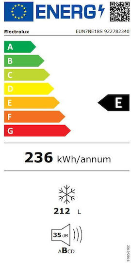 Electrolux Εντοιχιζόμενος Όρθιος Καταψύκτης 212lt NoFrost
