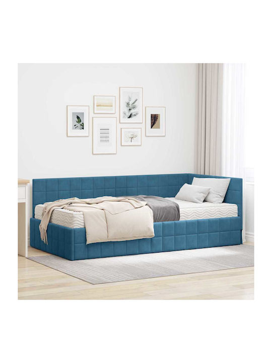 Einzelbett Mit Samt Blau Mit Lattenrost & Matratze 94x200cm