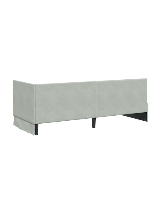 Pat Single Tapițat cu Catifea Gri Deschis cu Plăci și Saltea 80x200cm