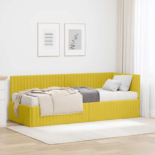 Single Bed Upholstered with Velvet Yellow Velvet with Slats and Mattress 80x200cm