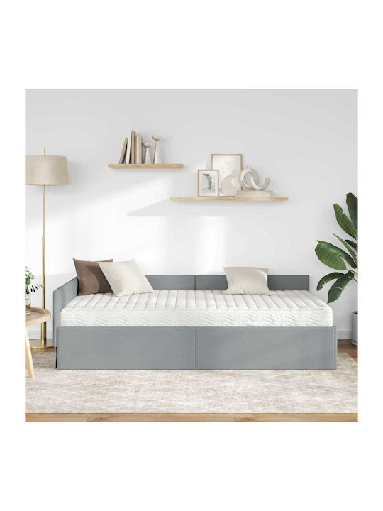 Single Upholstered Bed Base with Fabric Light Grey with Slats and Mattress 94x190cm