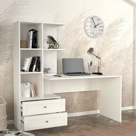 Birou Mantra Din Lemn cu Bibliotecă Alb 150x60x152cm