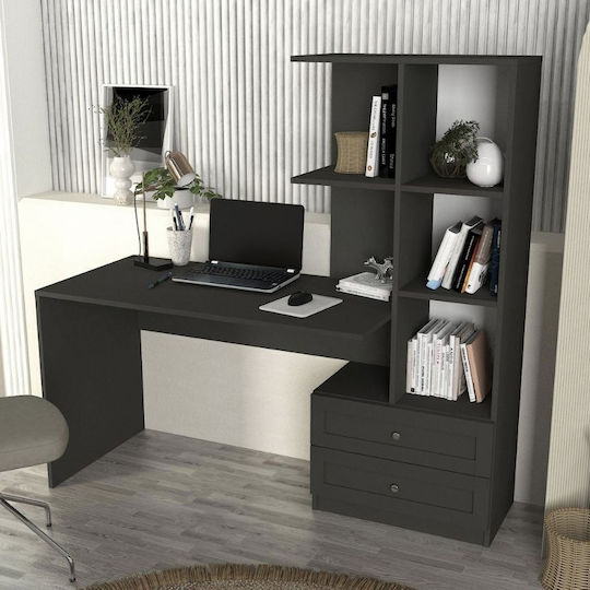 Γραφείο Mantra με Βιβλιοθήκη 150x60x152εκ. Ανθρακί