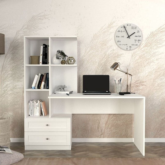 Birou Mantra Din Lemn cu Bibliotecă Alb 150x60x152cm