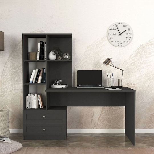 Birou Mantra Din Lemn cu Bibliotecă Antracit 150x60x152cm