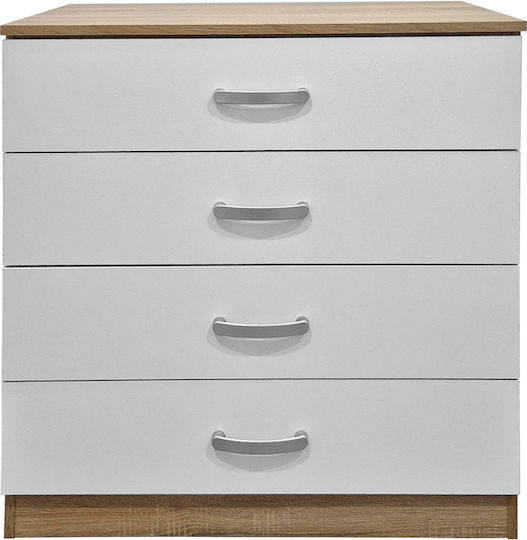 Athos Wooden & Metallic Chest of Drawers Sonoma-white 80x40x79cm