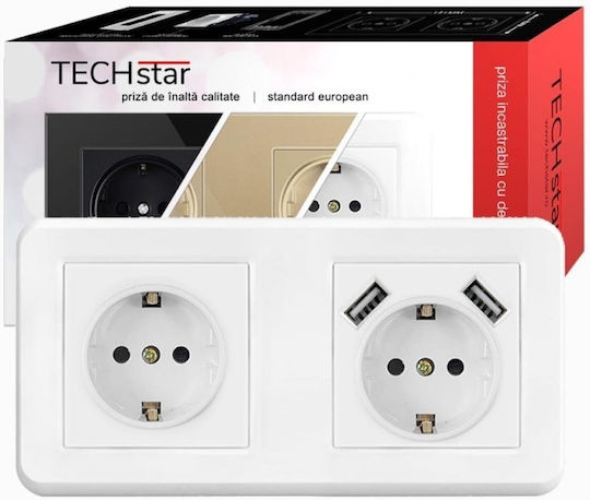 Pcu2 Socket Double 2 X Usb 2.1 A White Color Polycarbonate 16a