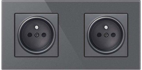 Crystal Ts2 Socket Double Tempered Glass Metallic Gray Color 16a