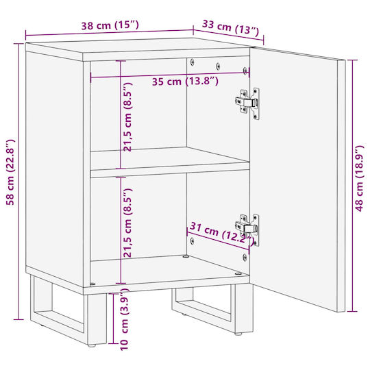 vidaXL Badezimmerschrank B38xT33.5xH58cm Braun