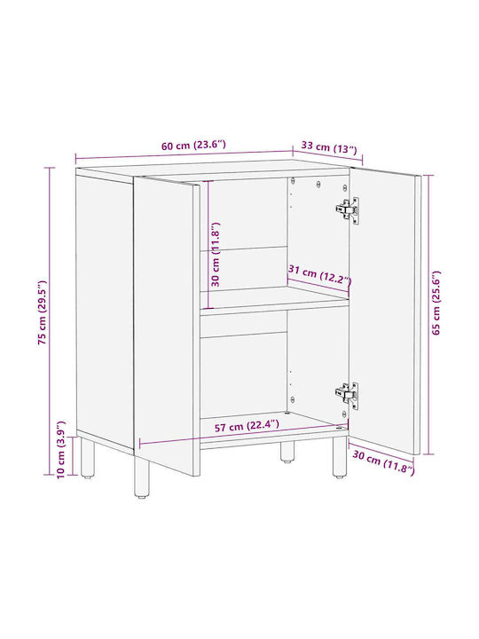 Office Storage Cabinet White L60xW33.5xH75cm