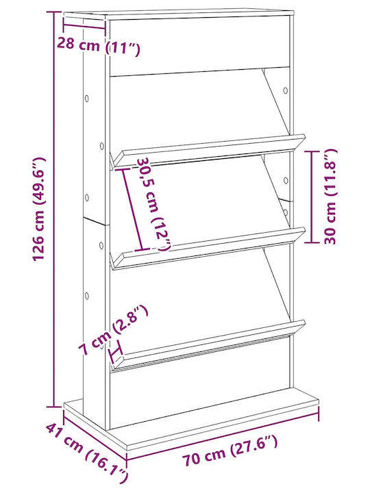 vidaXL Zeitschriftenständer Gray 70x41x126cm 1Stück