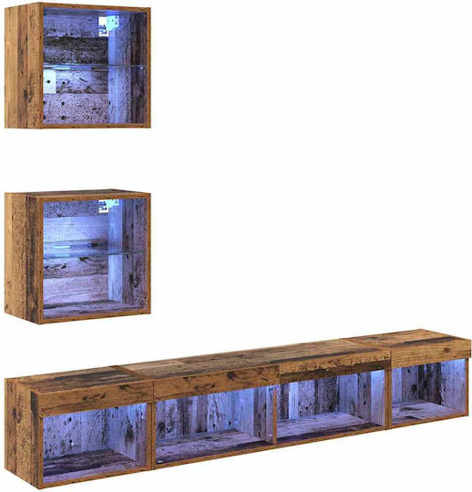 Living Room TV Unit with Showcase & Lighting Coffee L100xW30xH30cm