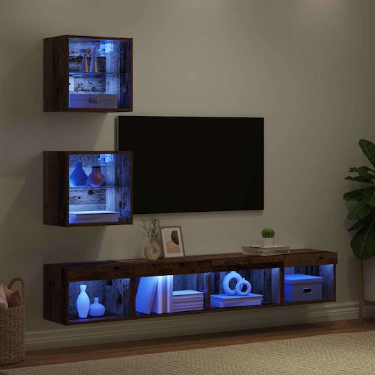 Living Room TV Unit with Showcase & Lighting Coffee L100xW30xH30cm