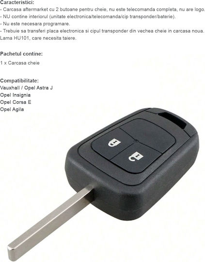 Husă Pentru Chei Auto 2 Butoane Opel Astra J Insignia A Corsa E Mokka Zafira C Meriva B Adam Ampera Cascada Hu101 Blade