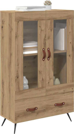 Highboard Standvitrine fürs Wohnzimmer aus Spanplatte in Artisan Eiche mit Glas 69.5x31x115cm
