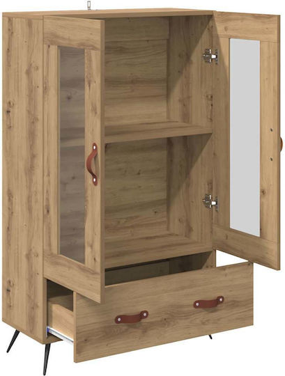 Highboard Standvitrine fürs Wohnzimmer aus Spanplatte in Artisan Eiche mit Glas 69.5x31x115cm
