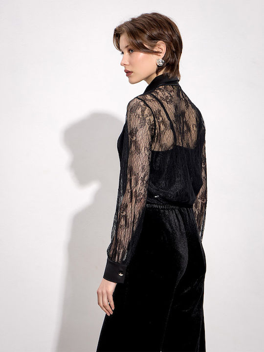 Langärmelig Damen Hemd Black