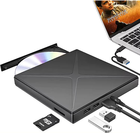Newevo Portable External Dvd Cd Rw Drive Usb C Port Usb 3.0 Hub Sd Card Reader Disk Burner Dvd Player Reader Windows 10 Laptop Pc Black