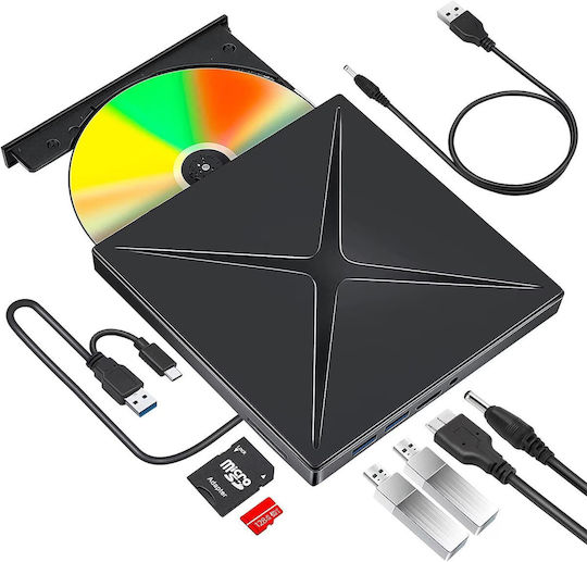 Newevo Portable External Dvd Cd Rw Drive Usb C Port Usb 3.0 Hub Sd Card Reader Disk Burner Dvd Player Reader Windows 10 Laptop Pc Black