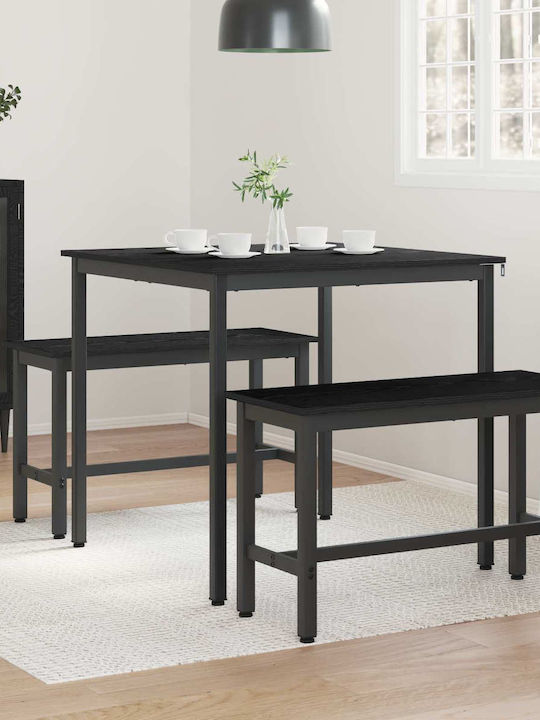 Table Dining Room Wooden with Metal Frame Black 80x80x75cm