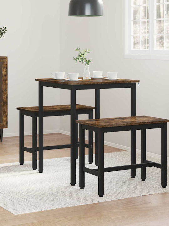 Table Dining Room Wooden with Metal Frame Gray 60x60x75cm