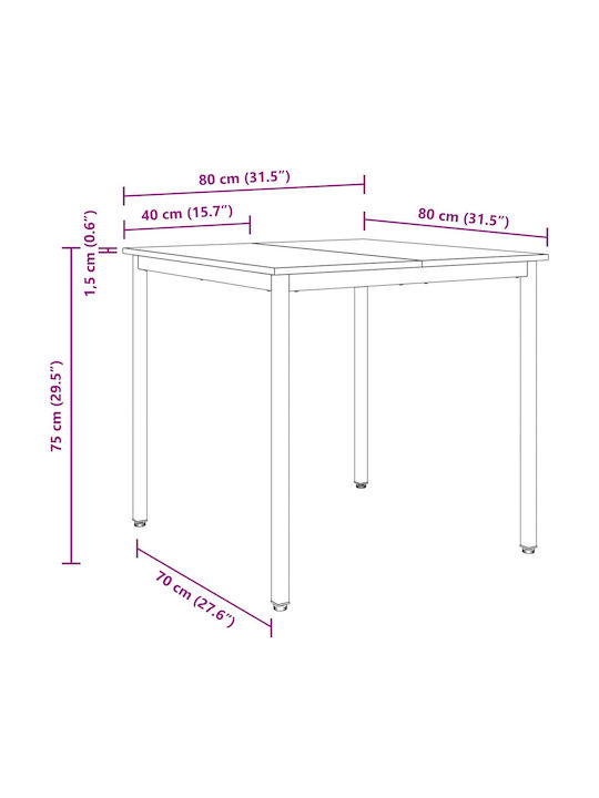 Table Dining Room Wooden with Metal Frame Black 80x80x75cm