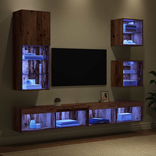 Животно помещение ТВ единица Old Wood с Витрина и Осветление Д100xШ30xВ30бр