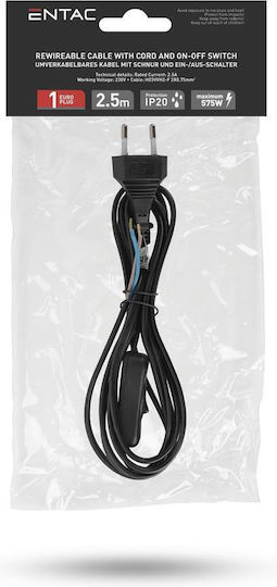 Entac Rewireable Netzkabel 2g0.75 Schalter Ein Aus Schwarz 2.5m
