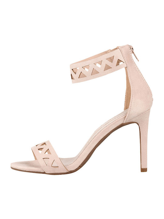 Suede Women's Sandals with Thin High Heel In Pink Colour