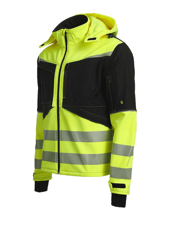 Stenso Prisma 2.0 Work Jacket Reflective Softshell with Fleece Lining and Detachable Hood Yellow