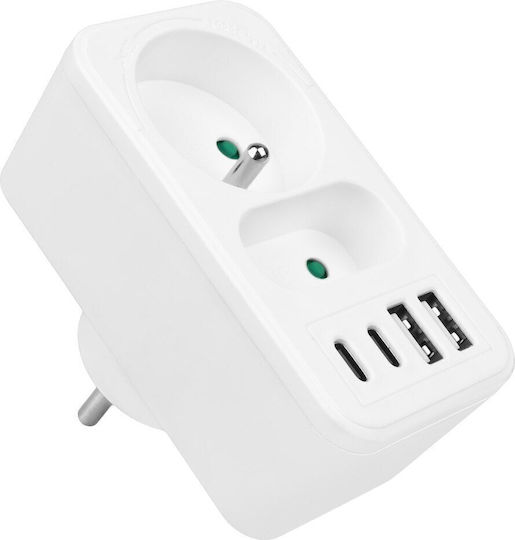 Maclean Energy Power Strip 2 Sockets with 4 USB-A and 2 USB-C without Cable France (Type E)