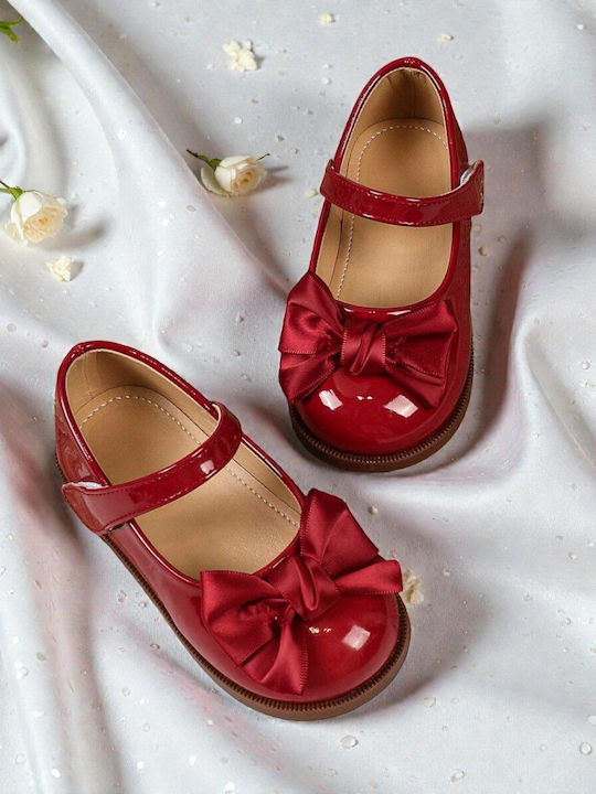 Kids Leather Ballerinas with Hoop & Loop Closure Burgundy